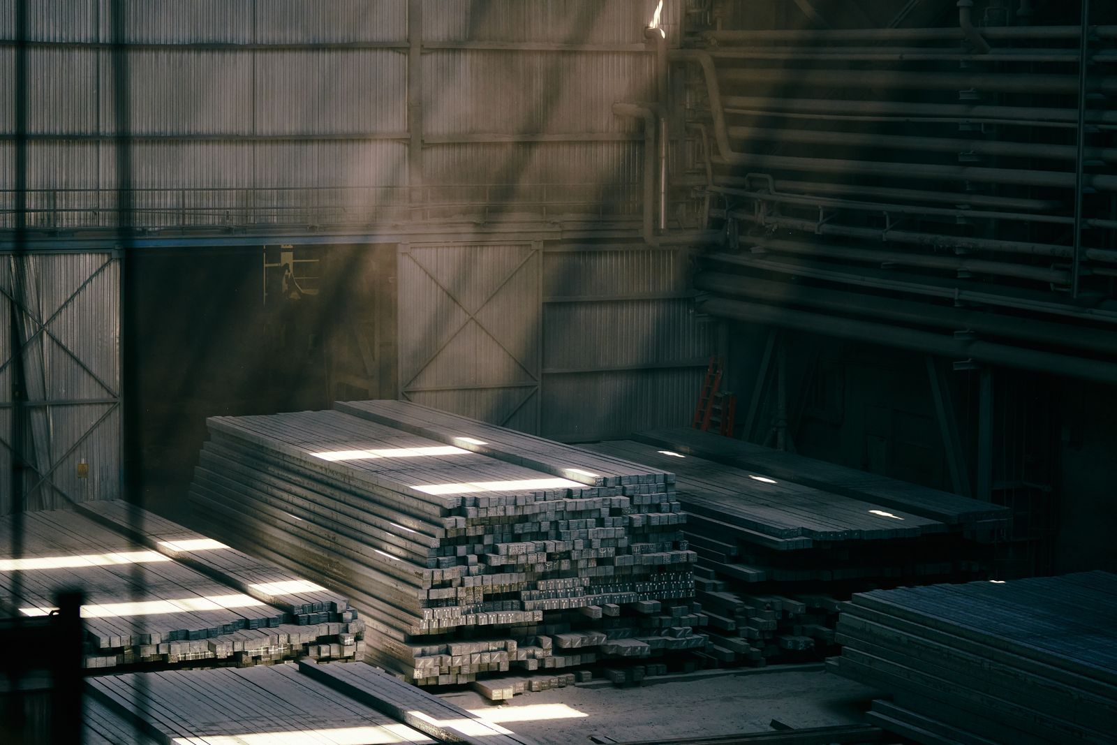 Steel stock in a warehouse